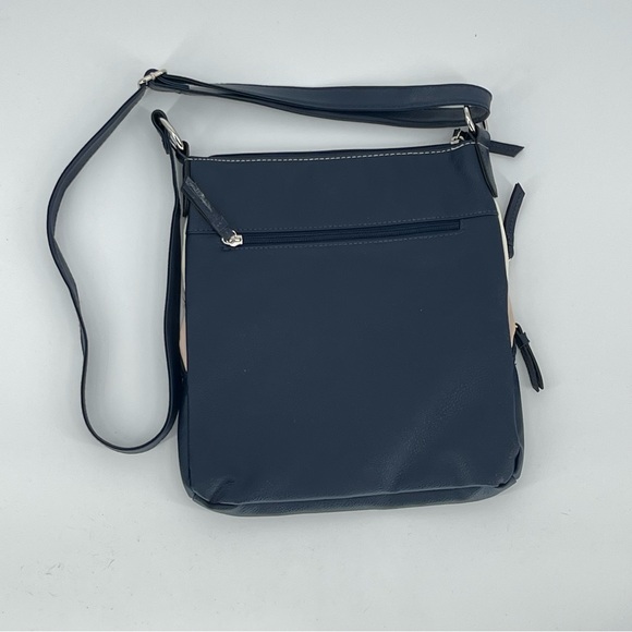 Van Heusen Colorblock Crossbody Bag Navy Blush Cream Multi Zip EUC - Picture 2 of 9
